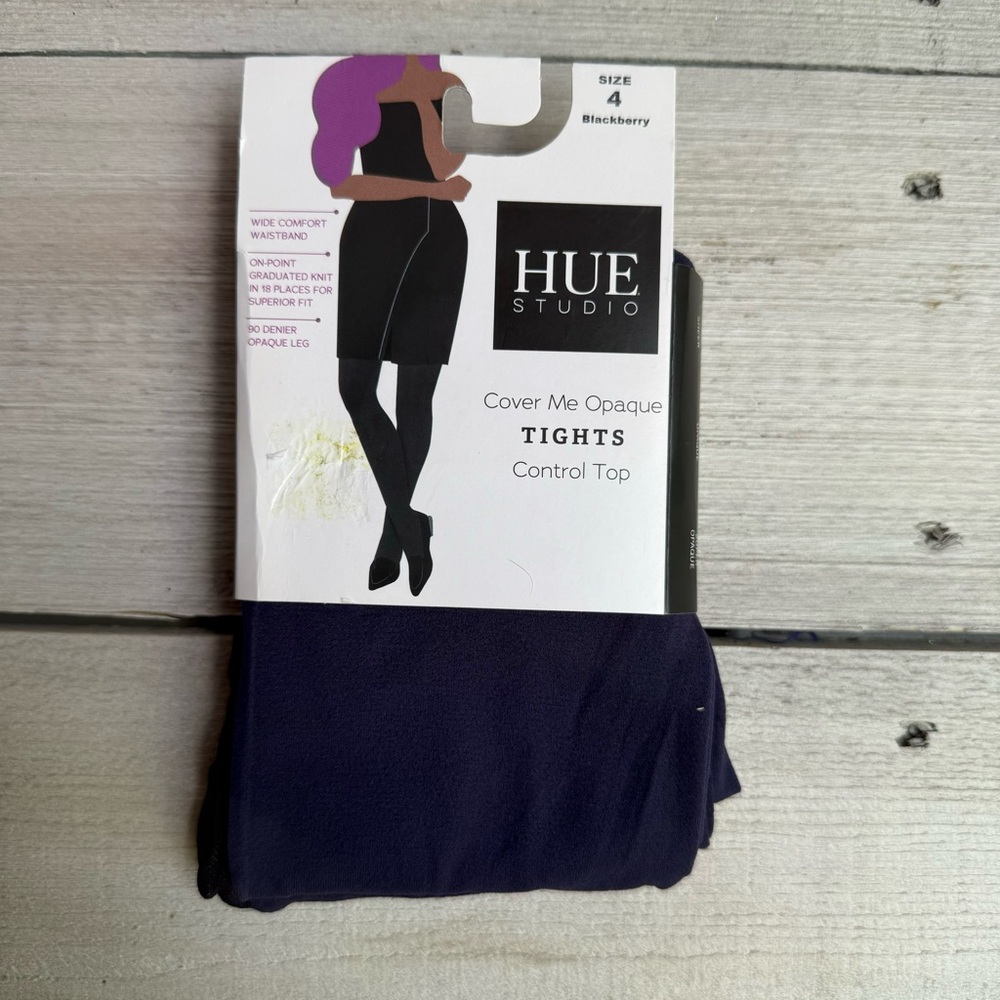 Hue Studio Women's  Cover Me Opaque Control Top Tights - BlackBerry Size 4
